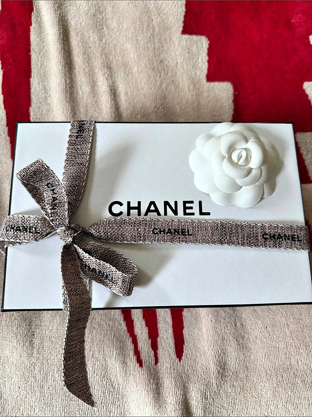 CHANEL White Gift Box with Ribbon and Camellia